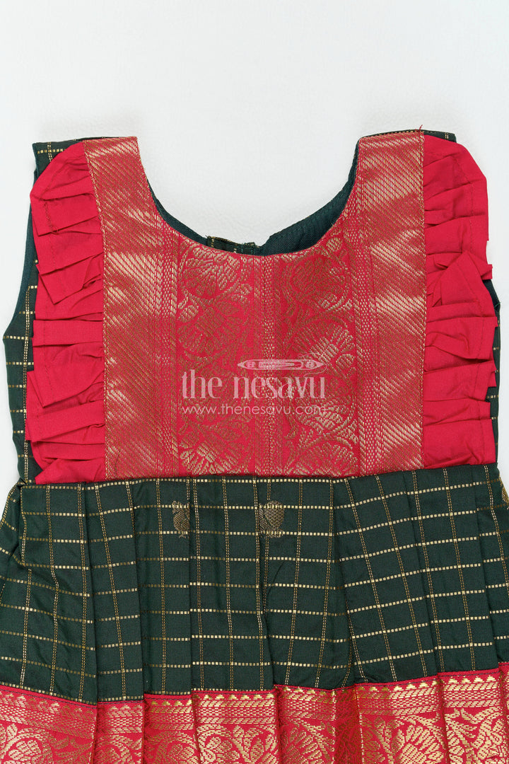 The Nesavu Girls Kanchi Silk Frock Traditional Silk Frock in Green for Joyful Occasions Nesavu Nesavu Traditional Silk Frock In Green For Parties And Memorable