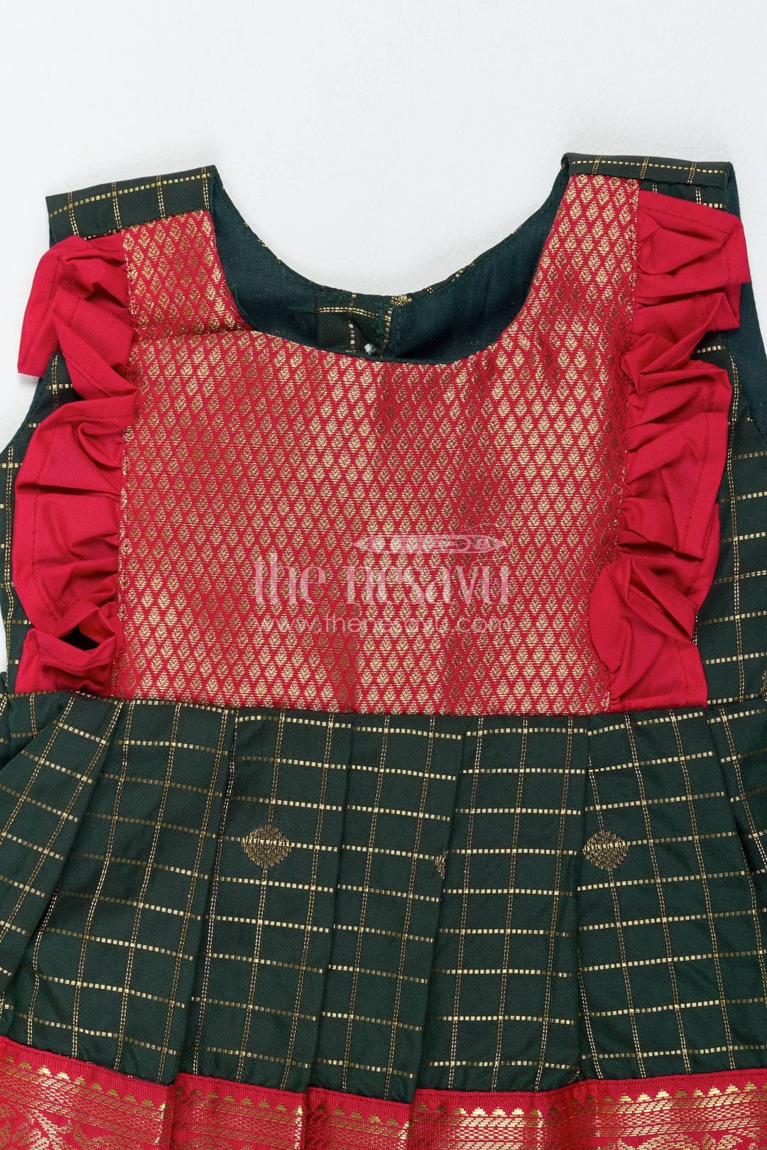 The Nesavu Girls Kanchi Silk Frock Traditional Silk Frock in Green for Joyful Occasions Nesavu Nesavu Traditional Silk Frock In Green For Parties And Memorable