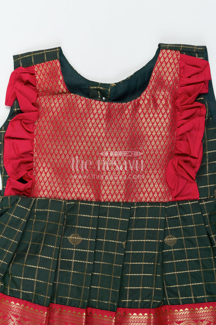 The Nesavu Girls Kanchi Silk Frock Traditional Silk Frock in Green for Joyful Occasions Nesavu Nesavu Traditional Silk Frock In Green For Parties And Memorable