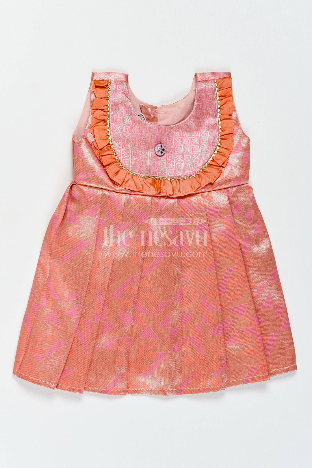 The Nesavu Girls Kanchi Silk Frock Traditional Silk Frock in Peach for Festive Gatherings Nesavu 10 (NB) / Peach / Style 3 KSF081BC-10 Nesavu Traditional Silk Frock In Peach For Festive Gatherings KSF081BC-10