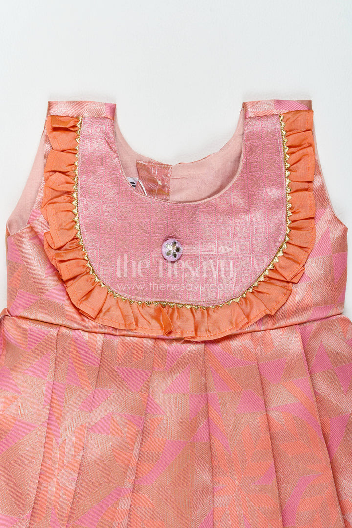 The Nesavu Girls Kanchi Silk Frock Traditional Silk Frock in Peach for Festive Gatherings Nesavu Nesavu Traditional Silk Frock In Peach For Festive Gatherings