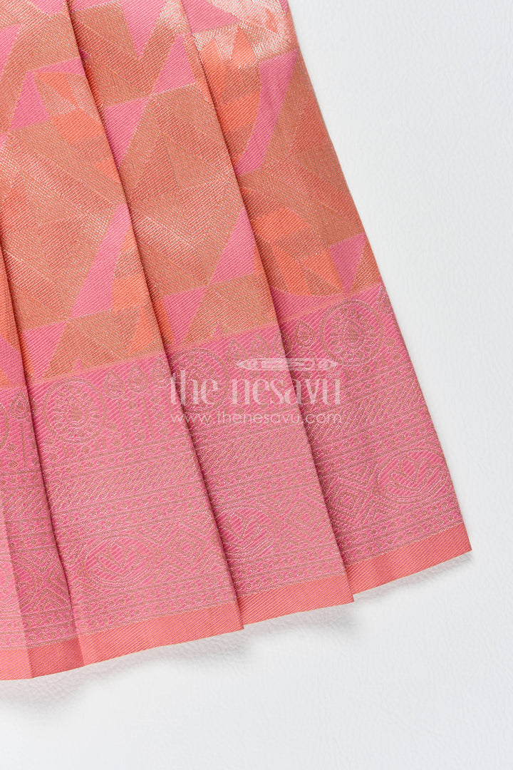 The Nesavu Girls Kanchi Silk Frock Traditional Silk Frock in Peach for Festive Gatherings Nesavu Nesavu Traditional Silk Frock In Peach For Festive Gatherings
