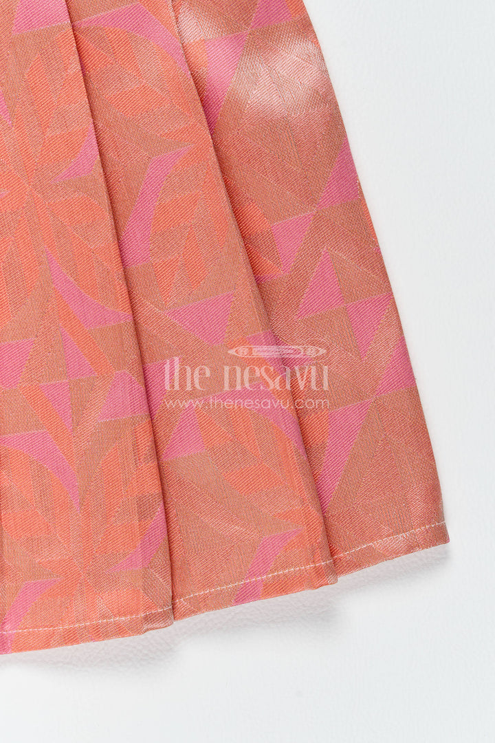 The Nesavu Girls Kanchi Silk Frock Traditional Silk Frock in Peach for Festive Gatherings Nesavu Nesavu Traditional Silk Frock In Peach For Festive Gatherings