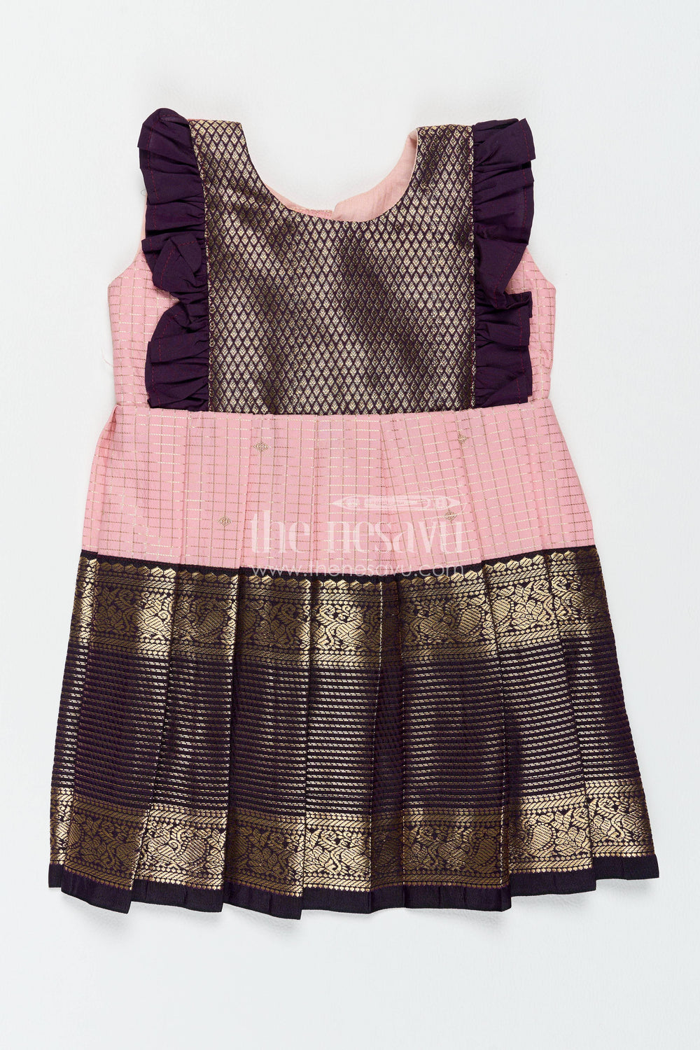The Nesavu Girls Kanchi Silk Frock Traditional Silk Frock in Pink for Celebrations and Photos Nesavu 12 (3M) / Pink / Style 1 KSF100AA-12 Nesavu Traditional Silk Frock In Pink For Celebration Styling KSF100AA-12