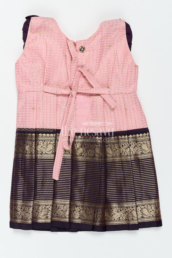 The Nesavu Girls Kanchi Silk Frock Traditional Silk Frock in Pink for Celebrations and Photos Nesavu Nesavu Traditional Silk Frock In Pink For Celebration Styling