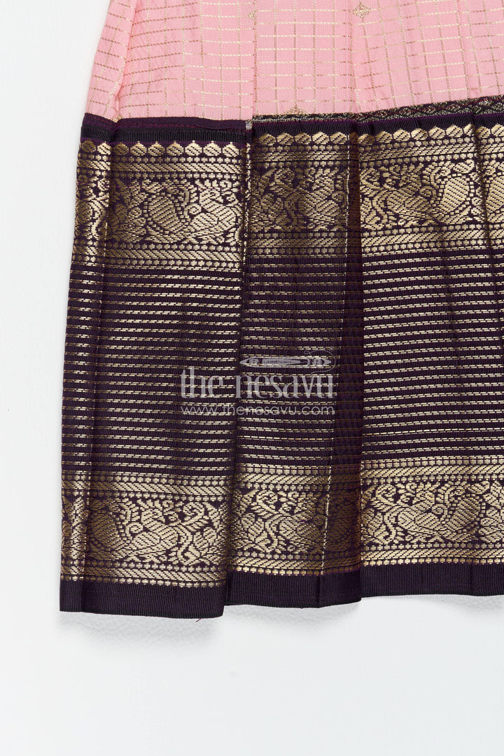 The Nesavu Girls Kanchi Silk Frock Traditional Silk Frock in Pink for Celebrations and Photos Nesavu Nesavu Traditional Silk Frock In Pink For Celebration Styling
