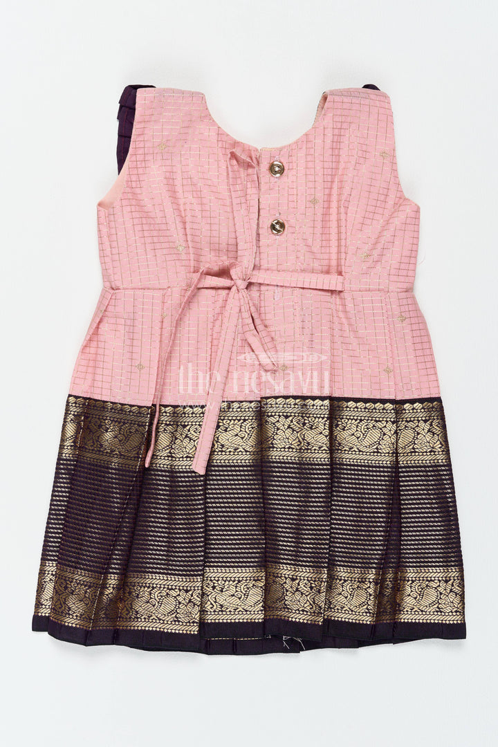 The Nesavu Girls Kanchi Silk Frock Traditional Silk Frock in Pink for Celebrations and Photos Nesavu Nesavu Traditional Silk Frock In Pink For Celebration Styling