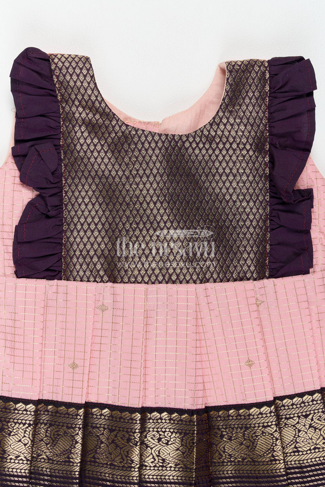 The Nesavu Girls Kanchi Silk Frock Traditional Silk Frock in Pink for Celebrations and Photos Nesavu Nesavu Traditional Silk Frock In Pink For Celebration Styling