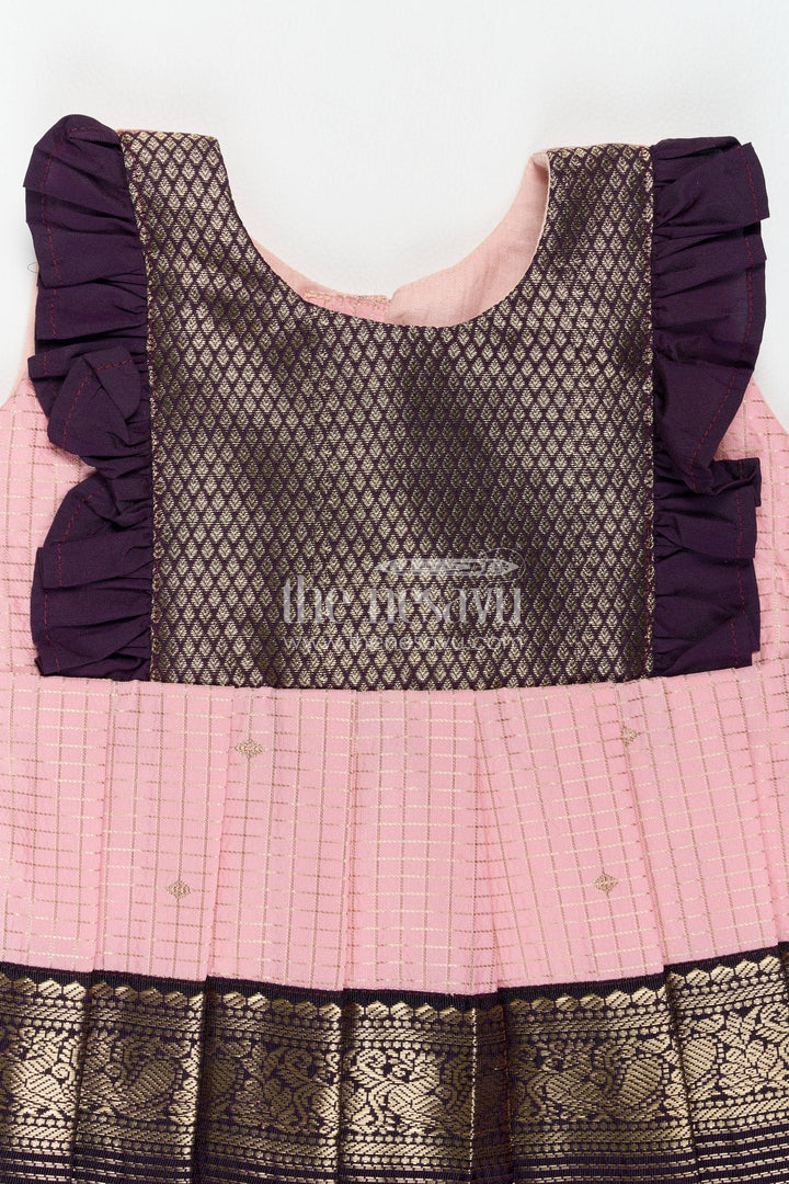 The Nesavu Girls Kanchi Silk Frock Traditional Silk Frock in Pink for Celebrations and Photos Nesavu Nesavu Traditional Silk Frock In Pink For Celebration Styling
