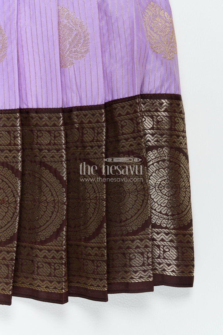 The Nesavu Girls Kanchi Silk Frock Traditional Silk Frock in Purple for Festive Gatherings Nesavu Nesavu Traditional Silk Frock In Purple For Festive Gatherings