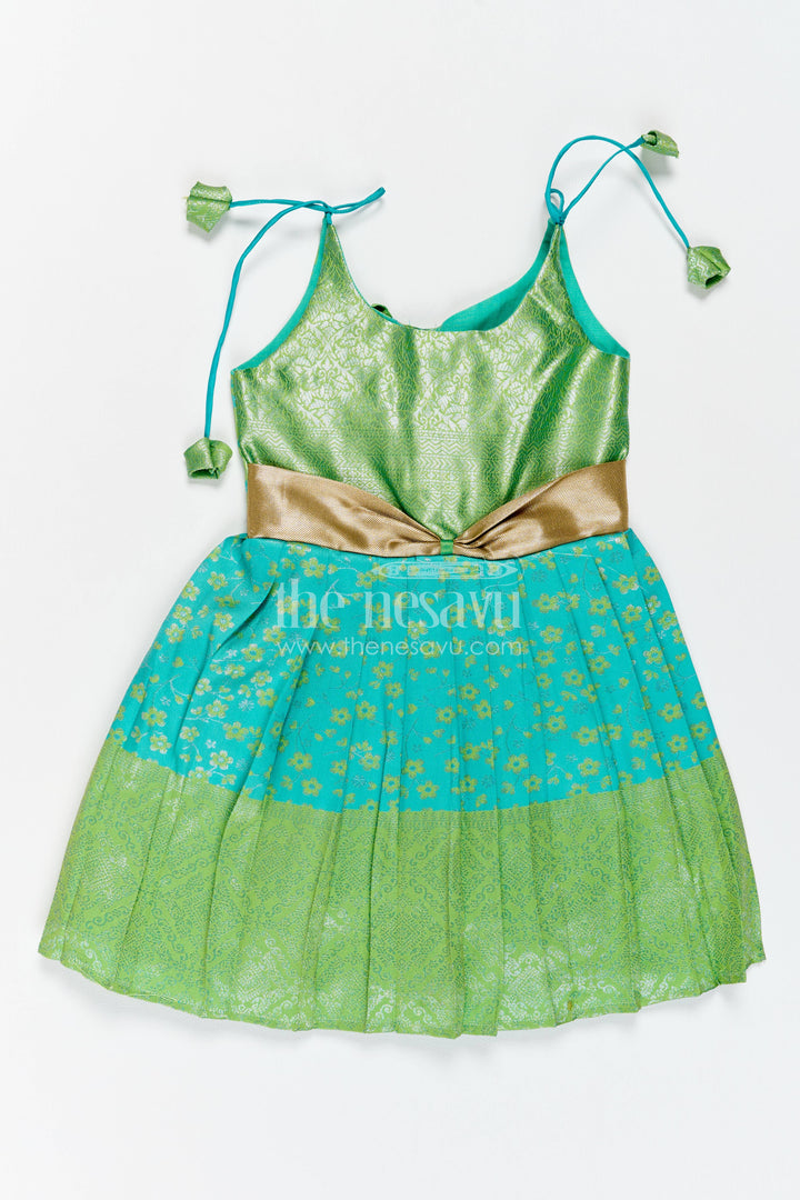 The Nesavu Girls Kanchi Silk Frock Traditional Silk Frock in Turquoise for Celebrations and Photos Nesavu 20 (3Y) / Turquoise / Style 1 KSF066BA-20 Nesavu Traditional Silk Frock In Turquoise For Parties And Memorable KSF066BA-20
