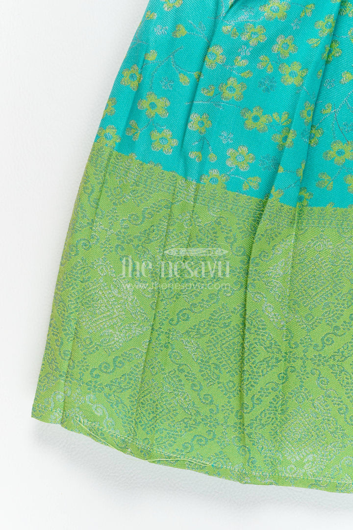 The Nesavu Girls Kanchi Silk Frock Traditional Silk Frock in Turquoise for Celebrations and Photos Nesavu Nesavu Traditional Silk Frock In Turquoise For Parties And Memorable
