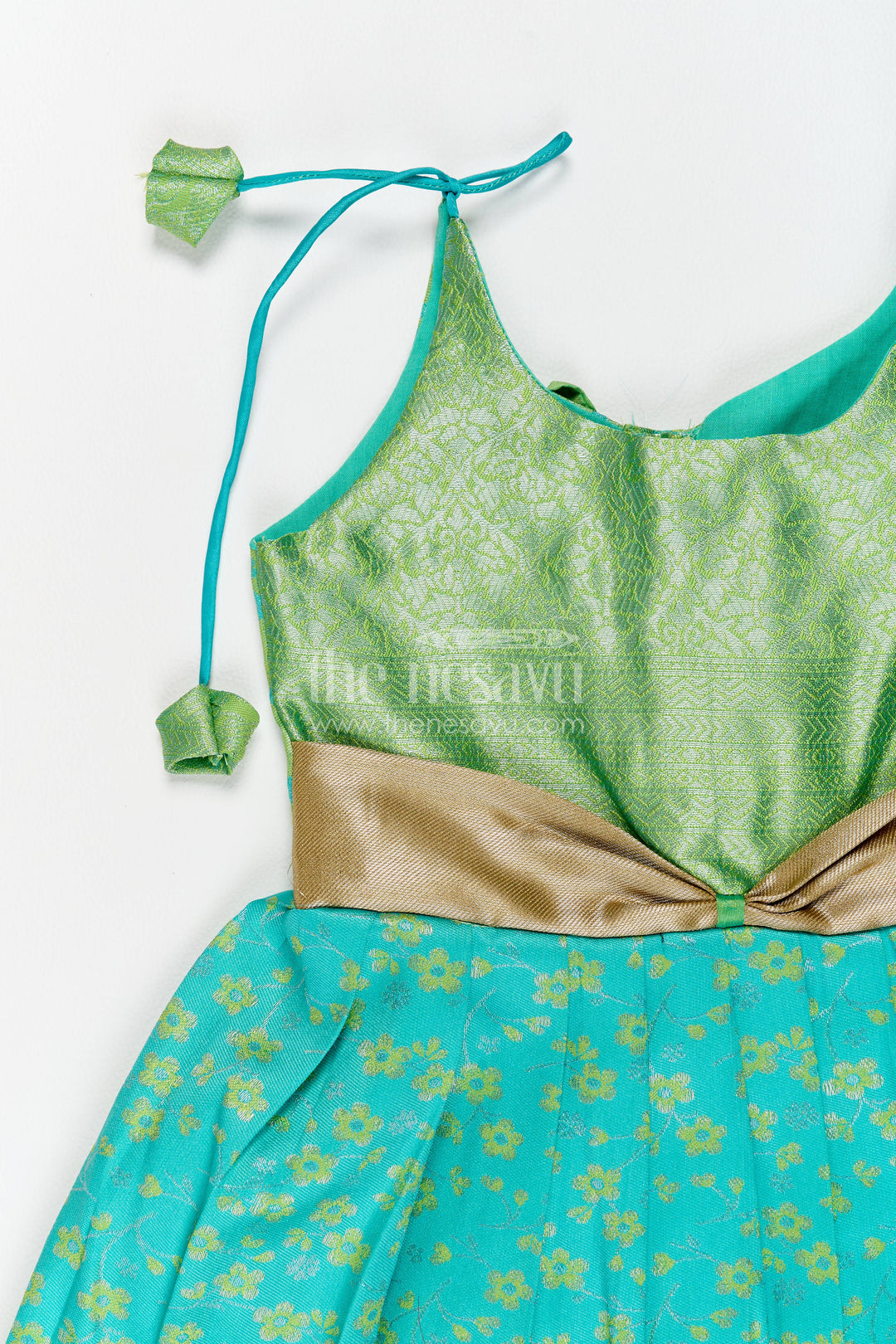 The Nesavu Girls Kanchi Silk Frock Traditional Silk Frock in Turquoise for Celebrations and Photos Nesavu Nesavu Traditional Silk Frock In Turquoise For Parties And Memorable