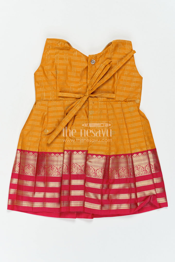 The Nesavu Girls Kanchi Silk Frock Traditional Silk Frock in Yellow for Milestone Days Nesavu Nesavu Traditional Silk Frock In Yellow For Parties And Memorable