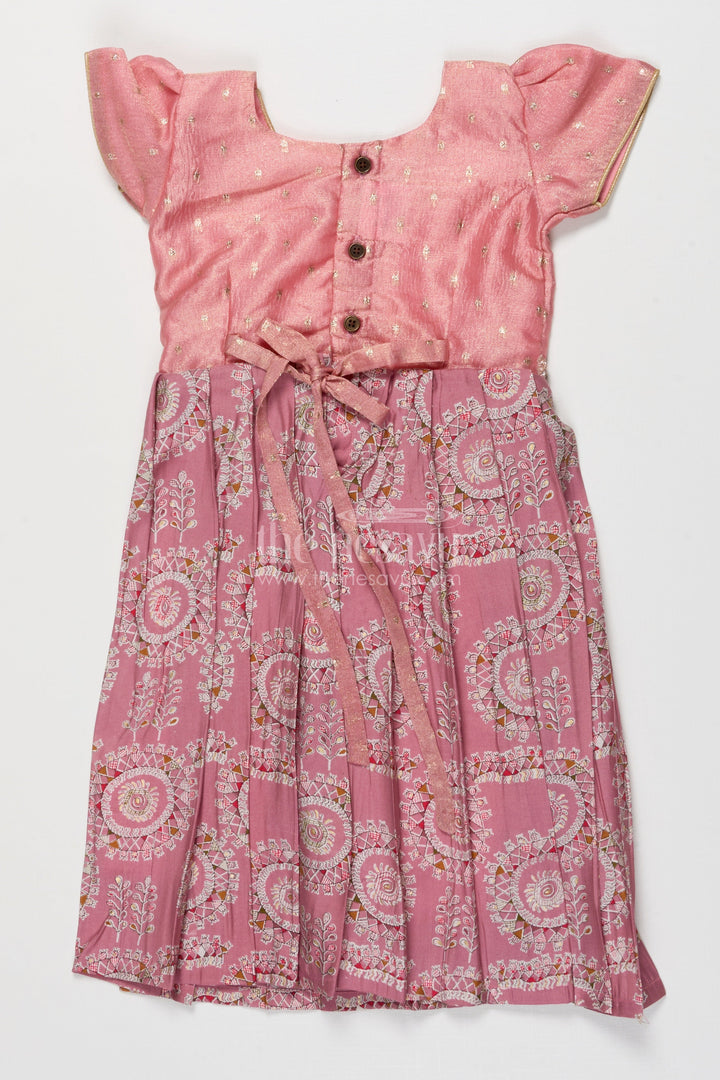 The Nesavu Girls Silk Gown Traditional Silk Gown for Girls for Weddings and Festive Events Nesavu Nesavu girls traditional silk gown with mandala print and sequin belt for weddings and poojas