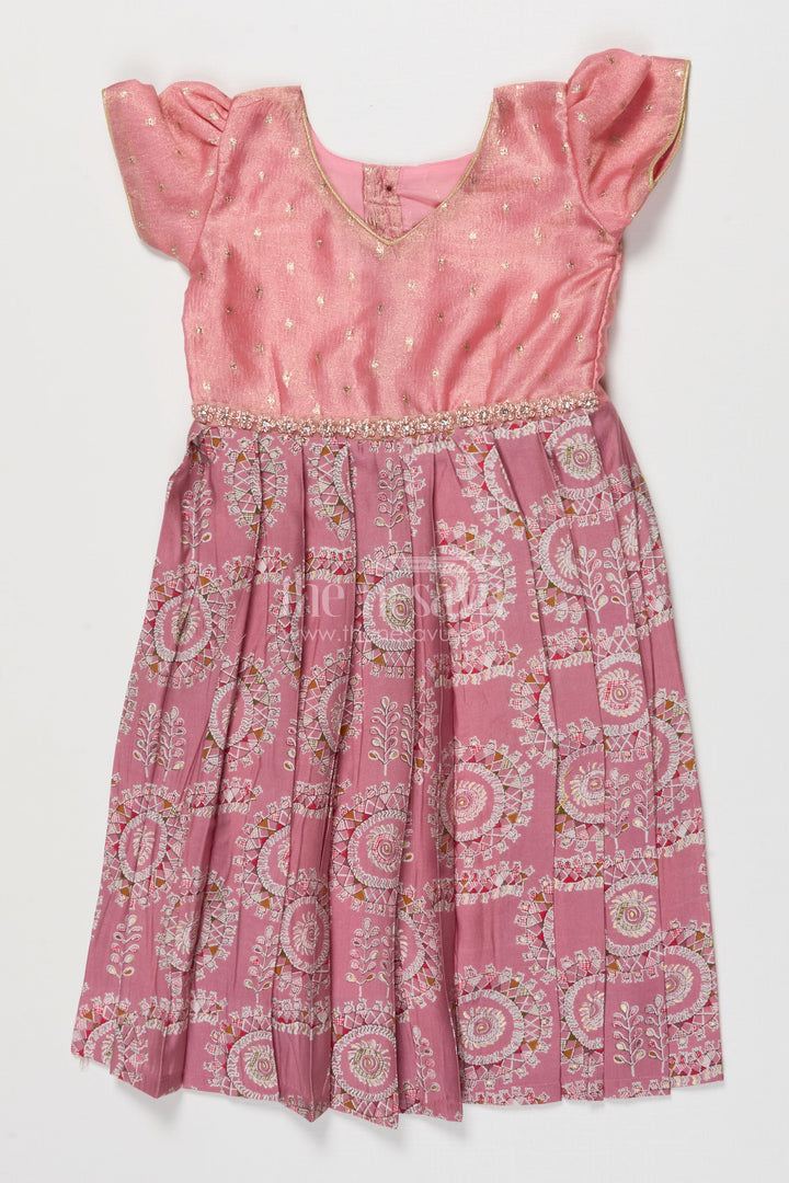 The Nesavu Girls Silk Gown Traditional Silk Gown for Girls for Weddings and Festive Events Nesavu Nesavu girls traditional silk gown with mandala print and sequin belt for weddings and poojas