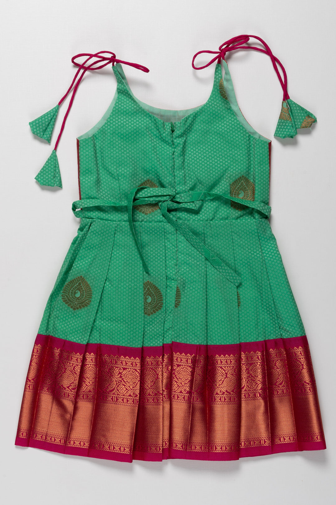 The Nesavu Tie-up Frock Traditional Silk Tie-Up Frock for Irubathiyettam and Namakaranam - Green and Maroon Nesavu Traditional Silk TieUp Frock for Girls Green and Maroon | Festive Wear | The Nesavu