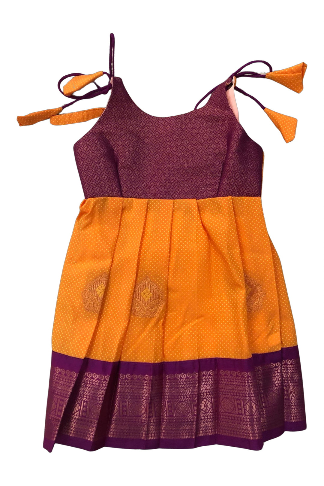 The Nesavu Tie-up Frock Traditional Silk Tie-Up Frock with Zari Embroidery for Girls Nesavu 16 (1Y) / Yellow / Style 3 T300C-16 Tie-Up Frock with Zari Work | Perfect for Festive Occasions | The Nesavu