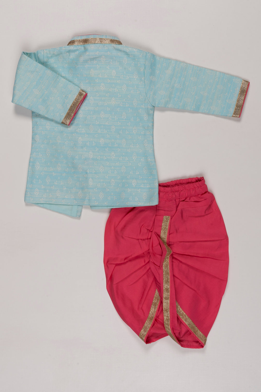 The Nesavu Boys Dothi Set Traditional Sky Blue and Maroon Dhoti Kurta Set for Boys Nesavu Boys Sky Blue Kurta & Maroon Dhoti Set | Traditional Festive Wear | The Nesavu