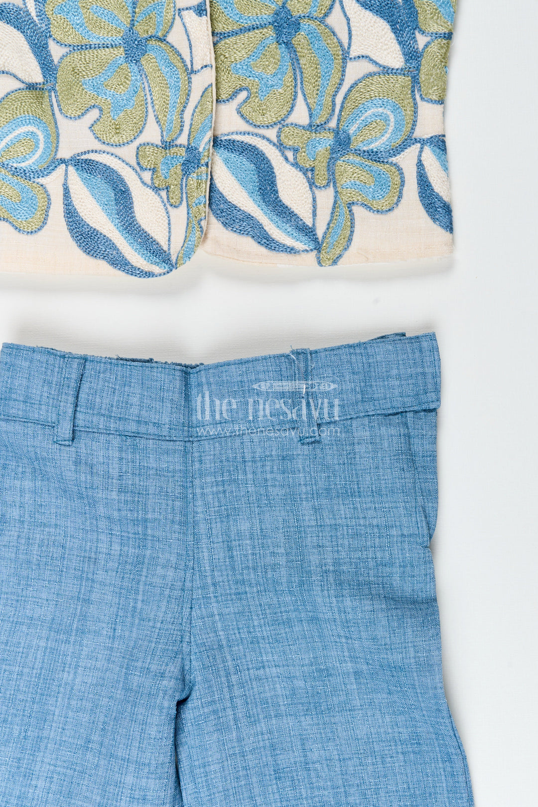 The Nesavu Girls Casual Set Traditional-style cotton co-ord set for girls with embroidery detailing everyday festive look Nesavu Girls embroidered cotton shirt pant set  Nesavu stylish casual ethnic set