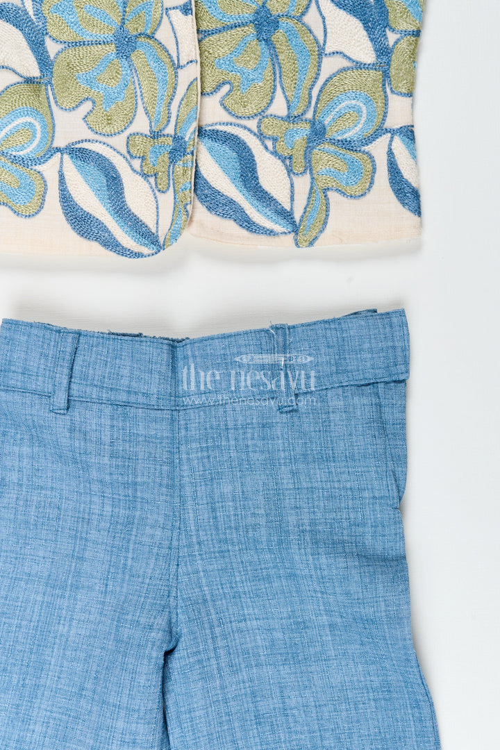 The Nesavu Girls Casual Set Traditional-style cotton co-ord set for girls with embroidery detailing everyday festive look Nesavu Girls embroidered cotton shirt pant set  Nesavu stylish casual ethnic set