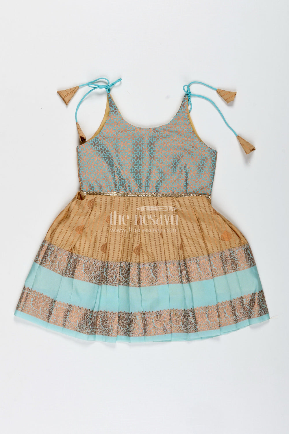 The Nesavu Tie-up Frock Traditional Tie-Up Frock for Baby Girls in Kanchi Silk Ideal for Festivals Nesavu 14 (6M) / Cream / Style 1 SF993DA-14 Nesavu Traditional Tie-Up Baby Girl Frock In Semi Silk Ethnic Dress For Festive Celebrations