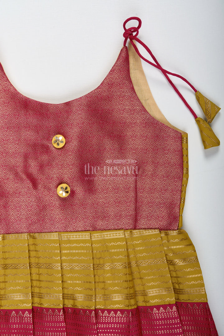 The Nesavu Tie-up Frock Traditional Tie-Up Frock for Baby Girls in Mustard and Pink Perfect for Weddings Nesavu Nesavu Mustard And Pink Baby Girl Silk Frock Ethnic Tie-Up Dress For Weddings