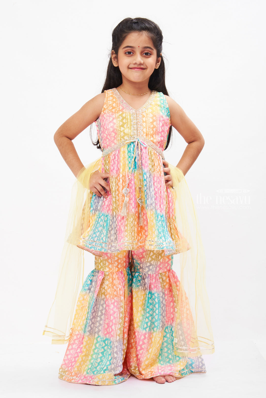 The Nesavu Girls Sharara / Plazo Set Traditional & Trendy Girls Festive Kurti with Sharara Set Nesavu 16 (1Y) / multicolor GPS263A-16 Buy Girls Ethnic Kurti Sharara Set | Colorful Festive Wear for Kids | The Nesavu