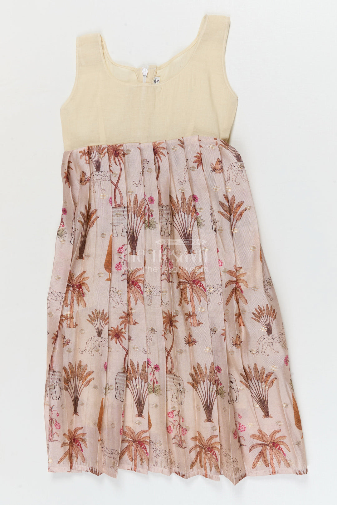 The Nesavu Pattu Pavadai Traditional Wrap-style Baby Pattu Pavadai for Festive Milestones Nesavu Nesavu wrap-style baby pattu pavadai with jungle print skirt for traditional festivities