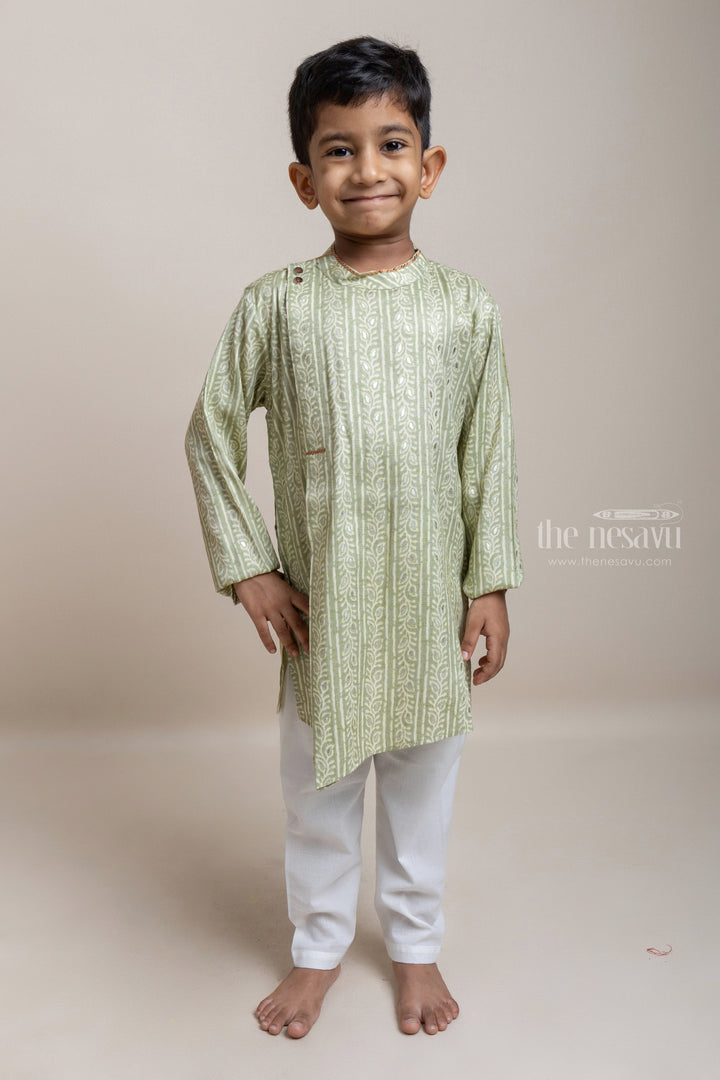 The Nesavu Boys Kurtha Set Trending Green Cotton Kurta With White Pant For Little Boys Nesavu 12 (3M) / Green / Slub Rayon BES298A-12 Ethnic Wear Must-Haves For Boys | Premium Kurta Set | The Nesavu