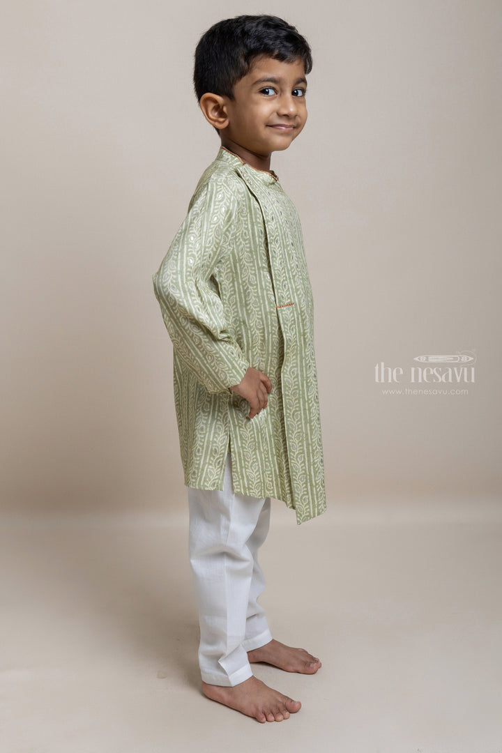 The Nesavu Boys Kurtha Set Trending Green Cotton Kurta With White Pant For Little Boys Nesavu Ethnic Wear Must-Haves For Boys | Premium Kurta Set | The Nesavu