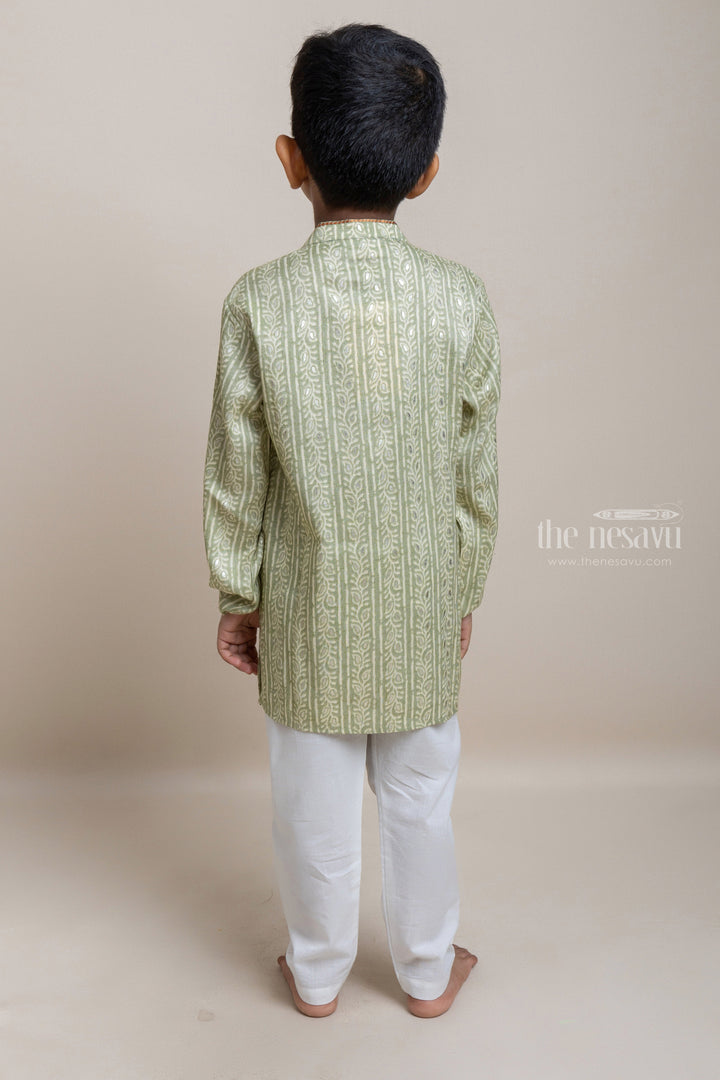 The Nesavu Boys Kurtha Set Trending Green Cotton Kurta With White Pant For Little Boys Nesavu Ethnic Wear Must-Haves For Boys | Premium Kurta Set | The Nesavu