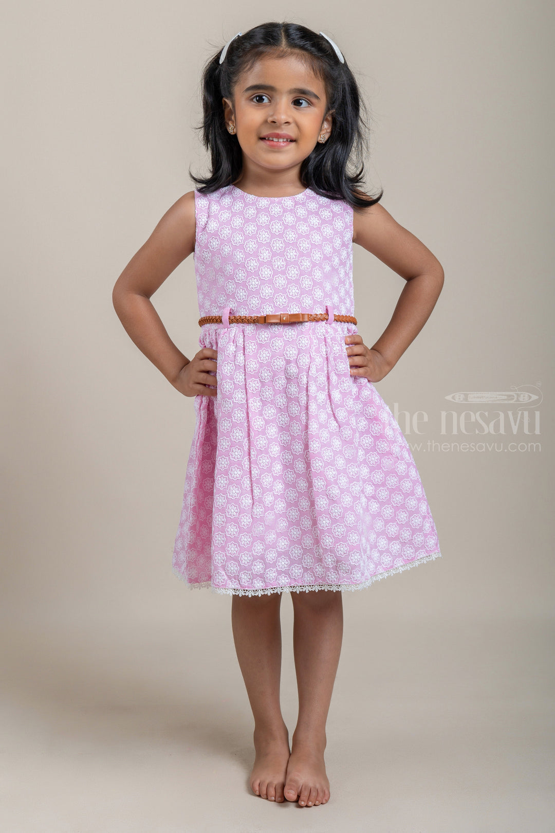 The Nesavu Baby Cotton Frocks Trendy All Over Floral Embroidered Pink Bamboo Cotton Frock For Baby Girls Nesavu 14 (6M) / Pink / Cotton BFJ425A Baby Girls Casual Frocks | Latest Floral Design frock | The Nesavu