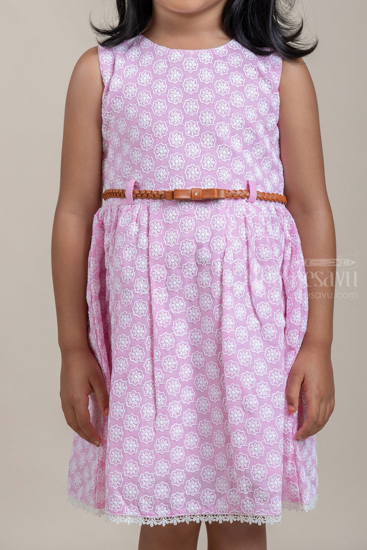 The Nesavu Baby Cotton Frocks Trendy All Over Floral Embroidered Pink Bamboo Cotton Frock For Baby Girls Nesavu Baby Girls Casual Frocks | Latest Floral Design frock | The Nesavu