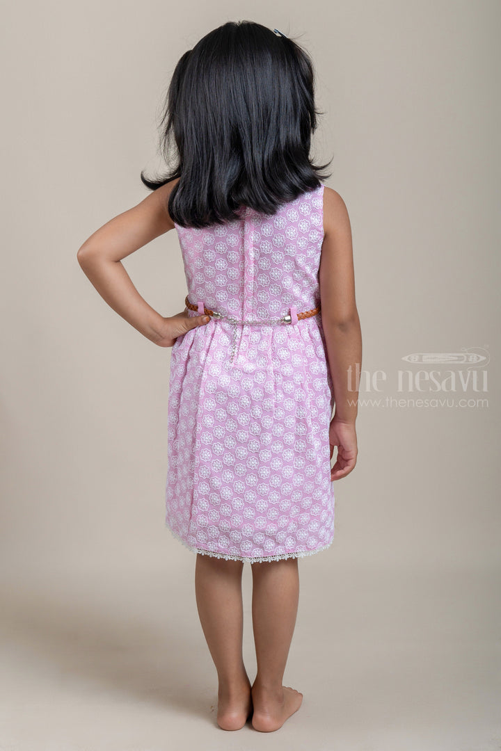 The Nesavu Baby Cotton Frocks Trendy All Over Floral Embroidered Pink Bamboo Cotton Frock For Baby Girls Nesavu Baby Girls Casual Frocks | Latest Floral Design frock | The Nesavu