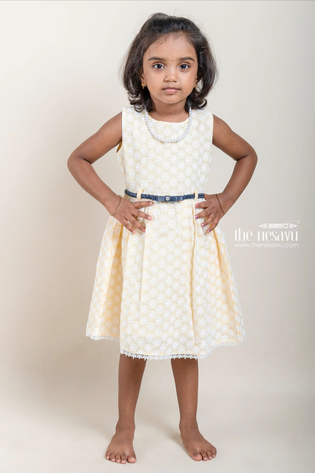 The Nesavu Baby Cotton Frocks Trendy All Over Floral Embroidered Yellow Bamboo Cotton Frock For Baby Girls Nesavu 14 (6M) / Yellow / Cotton BFJ425C-14 Baby Girls Casual Frocks | Latest Yellow Floral Design frock | The Nesavu