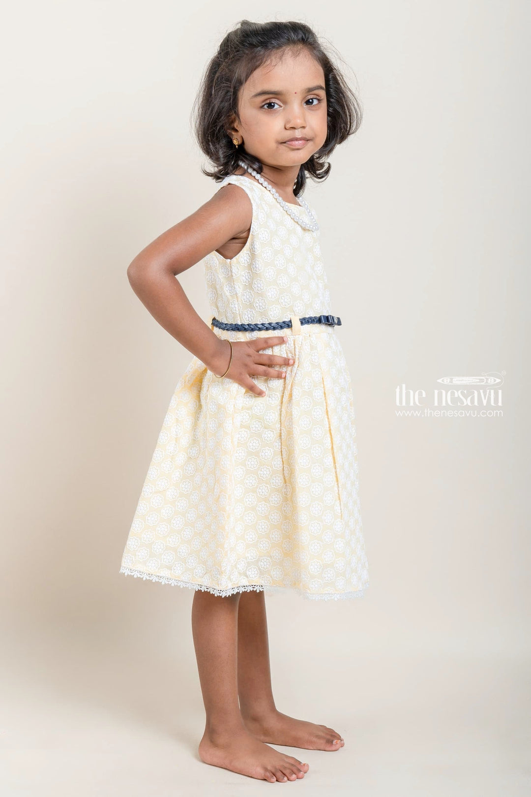 The Nesavu Baby Cotton Frocks Trendy All Over Floral Embroidered Yellow Bamboo Cotton Frock For Baby Girls Nesavu Baby Girls Casual Frocks | Latest Yellow Floral Design frock | The Nesavu