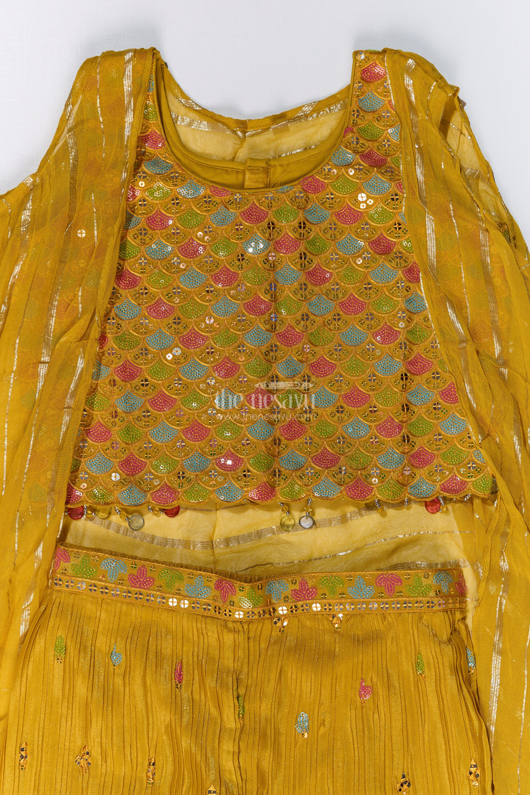 The Nesavu Girls Sharara / Plazo Set Trendy Beautiful Kurti Plazo Set for Girls with Embroidered Georgette and Mirror Work Nesavu Nesavu Trendy Beautiful Kurti Plazo Set Girls Embroidered Georgette Mirror Work