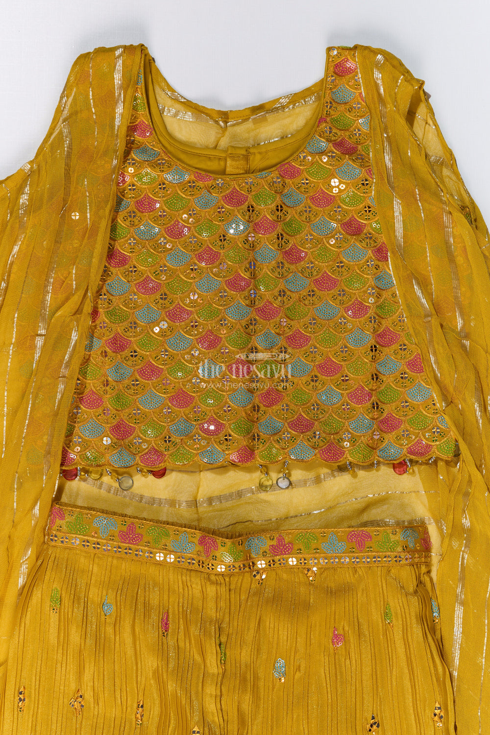The Nesavu Girls Sharara / Plazo Set Trendy Beautiful Kurti Plazo Set for Girls with Embroidered Georgette and Mirror Work Nesavu Nesavu Trendy Beautiful Kurti Plazo Set Girls Embroidered Georgette Mirror Work
