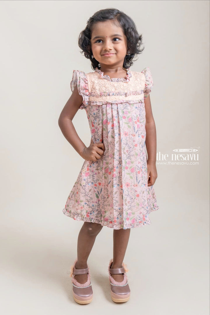 The Nesavu Baby Cotton Frocks Trendy Beige Floral Printed Sleeveless Casual Cotton Frocks For Girls Nesavu 14 (6M) / Brown / Cotton BFJ365B-14 Cute Fancy Dresses For Girls | New Girls Collection | The Nesavu