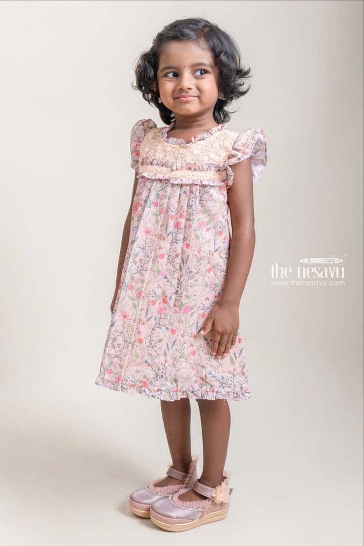 The Nesavu Baby Cotton Frocks Trendy Beige Floral Printed Sleeveless Casual Cotton Frocks For Girls Nesavu Cute Fancy Dresses For Girls | New Girls Collection | The Nesavu