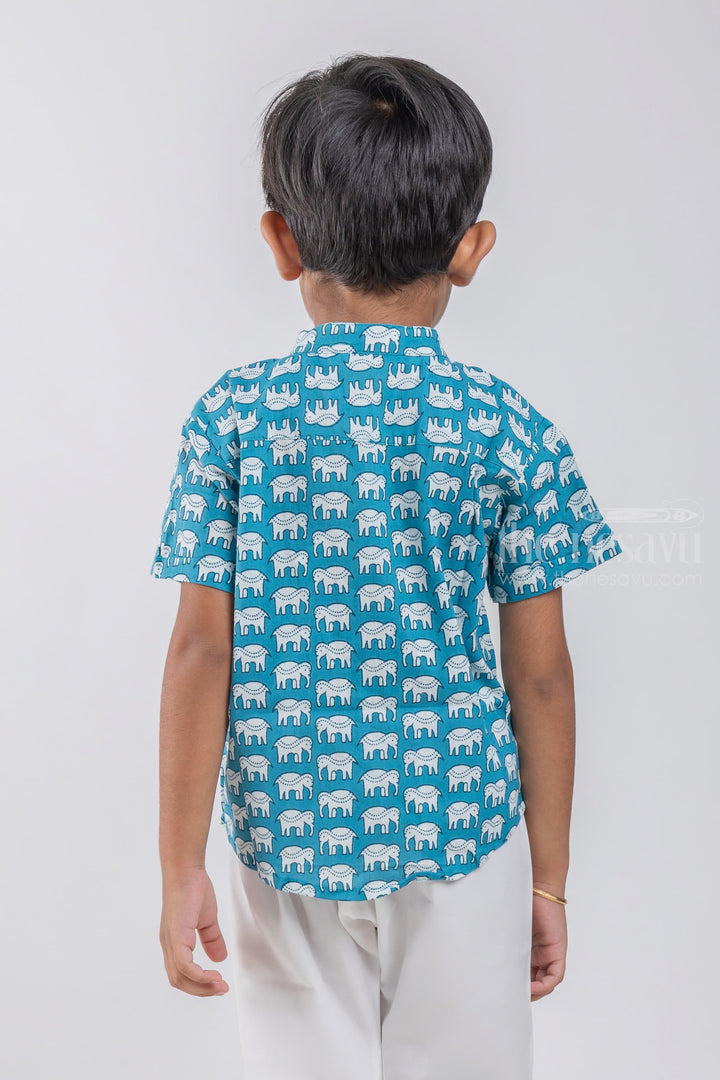 The Nesavu Boys Cotton Shirt Trendy Boys' Shirt with Cute Elephant Print | Pure Cotton | Nesavu | Perfect Blend of Style and Comfort psr silks Nesavu
