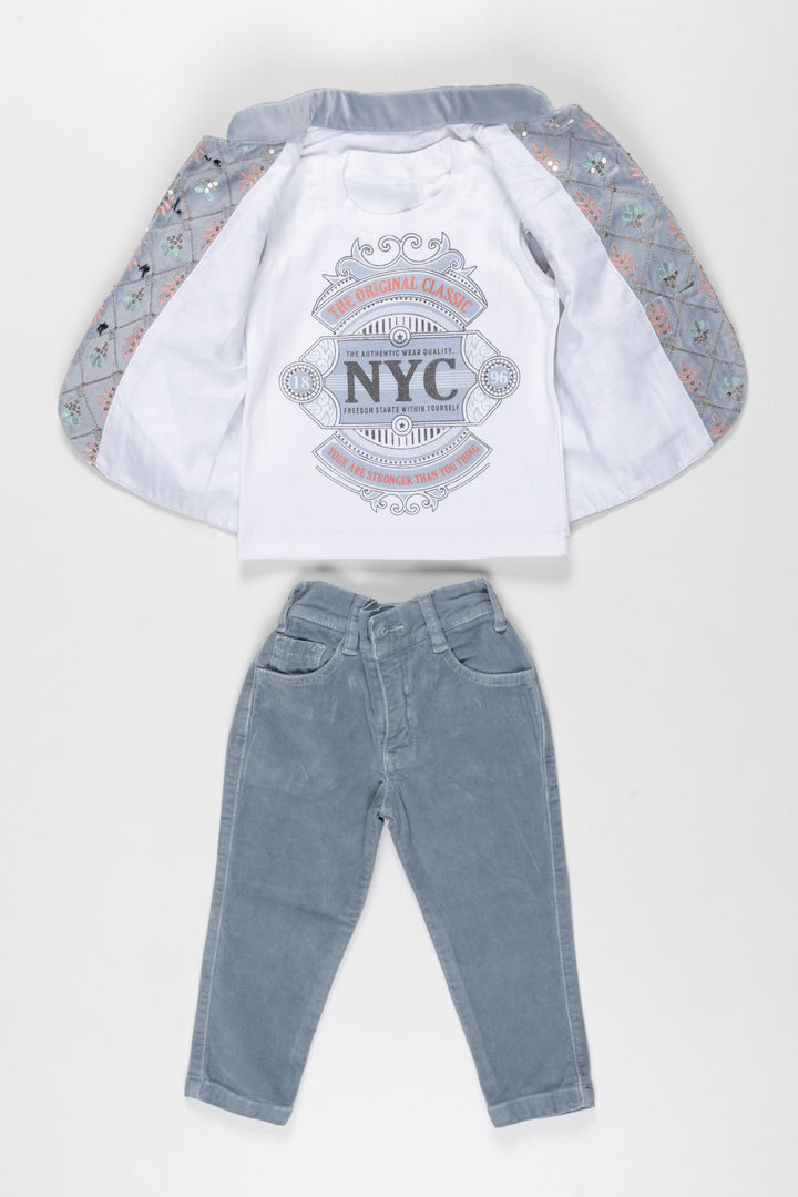 The Nesavu Boys Kurtha Set Trendy Boys Winter Jacket and Jeans Combo with Graphic Tee Nesavu Shop Boys Winter Jacket  Jeans Set | Cool Graphic Tee Outfit | The Nesavu