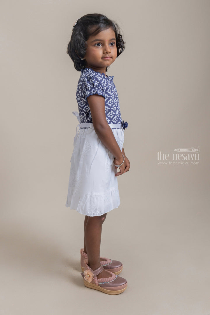 The Nesavu Baby Cotton Frocks Trendy Butta Designed Navy Colored Yoke And Embroidered White Bottom Frock For Girls Nesavu Colorful cotton frocks for babies | Ethnic Wear For Babies | The Nesavu