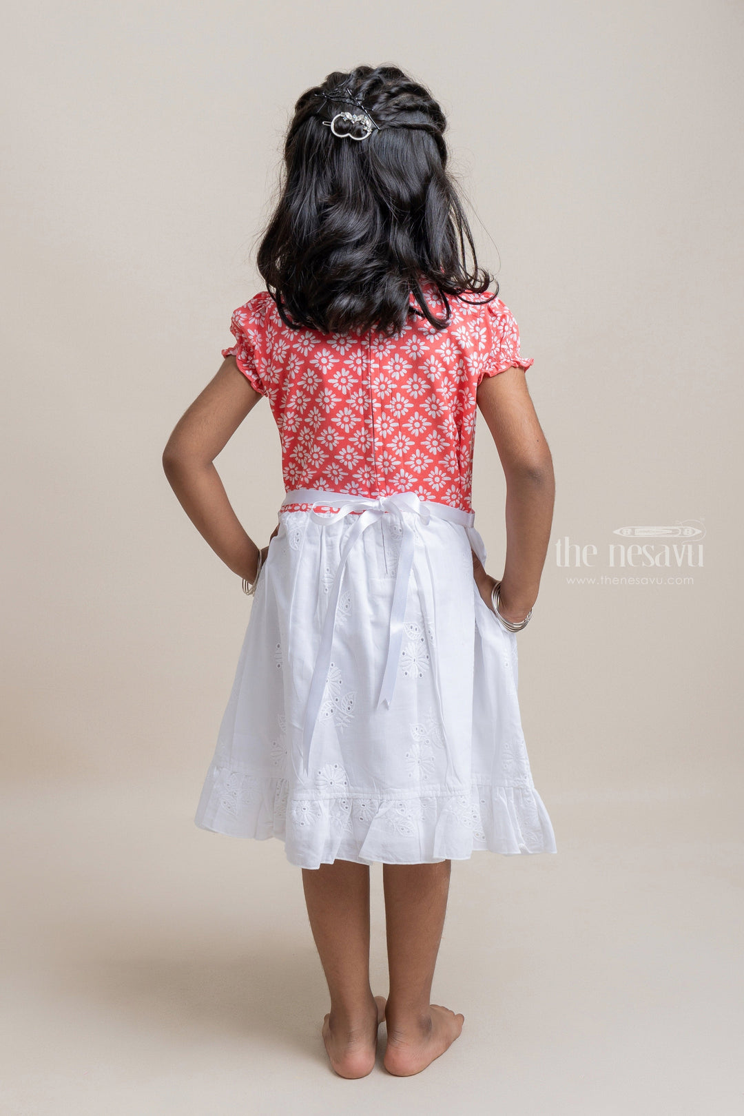 The Nesavu Baby Cotton Frocks Trendy Butta Designed Orangered Colored Yoke And Embroidered White Bottom Frock For Girls Nesavu Colorful cotton frocks for babies | Ethnic Wear For Babies | The Nesavu