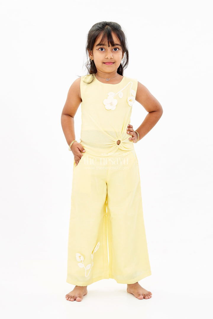The Nesavu Girls Sharara / Plazo Set Trendy Casual Summer Outfits for Girls with Floral Embroidery and Wide-Leg Plazo Nesavu 18 (2Y) / Yellow GPS533B-18 Nesavu Trendy Casual Summer Outfits Girls Floral Embroidery Wide-Leg Plazo