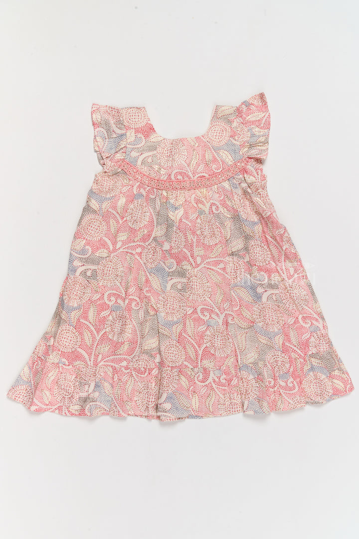 The Nesavu Girls Cotton Frock Trendy Girls Casual Cotton Dress with Chic Floral Patterns and Soft Rayon Fabric Nesavu Nesavu Girls Casual Cotton Dress Earthy Floral Print Lace Details Ruffle Hemline