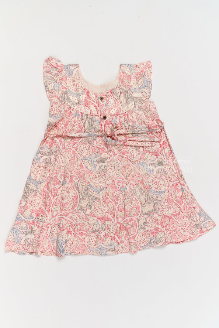 The Nesavu Girls Cotton Frock Trendy Girls Casual Cotton Dress with Chic Floral Patterns and Soft Rayon Fabric Nesavu Nesavu Girls Casual Cotton Dress Earthy Floral Print Lace Details Ruffle Hemline