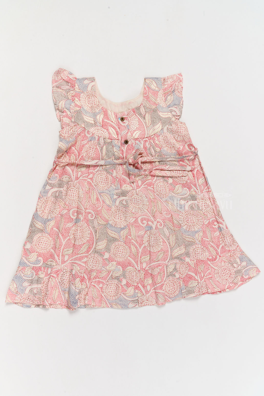 The Nesavu Girls Cotton Frock Trendy Girls Casual Cotton Dress with Chic Floral Patterns and Soft Rayon Fabric Nesavu Nesavu Girls Casual Cotton Dress Earthy Floral Print Lace Details Ruffle Hemline