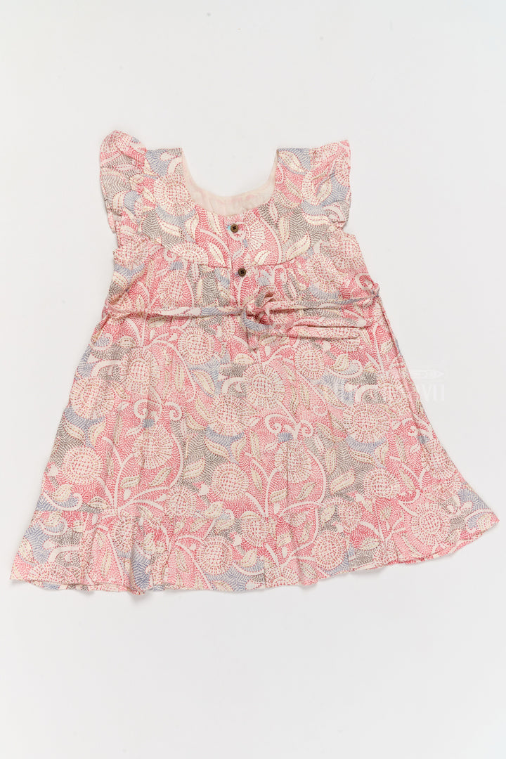 The Nesavu Girls Cotton Frock Trendy Girls Casual Cotton Dress with Chic Floral Patterns and Soft Rayon Fabric Nesavu Nesavu Girls Casual Cotton Dress Earthy Floral Print Lace Details Ruffle Hemline